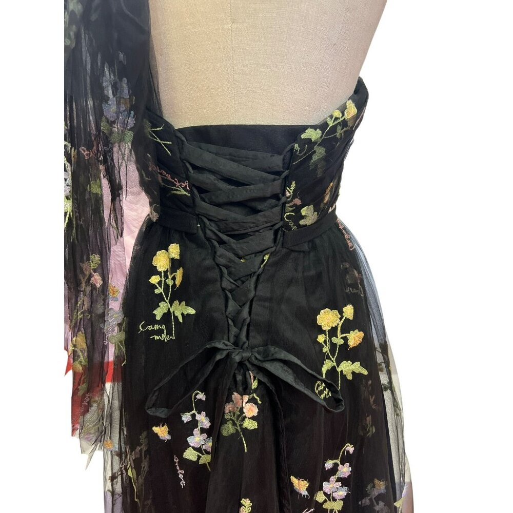 Darling Custom Made Tailored Handmade One-Shoulder Black Floral Embroidered Dres - Picture 14 of 14